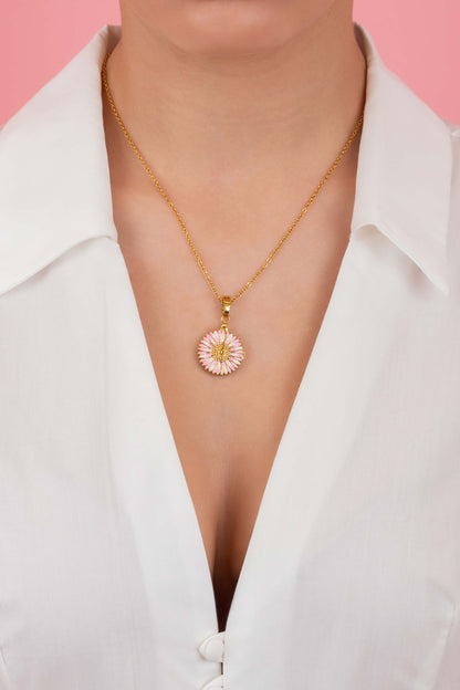 Gerbera Glow Stud Earrings &amp; Engravable Necklace Gift Set