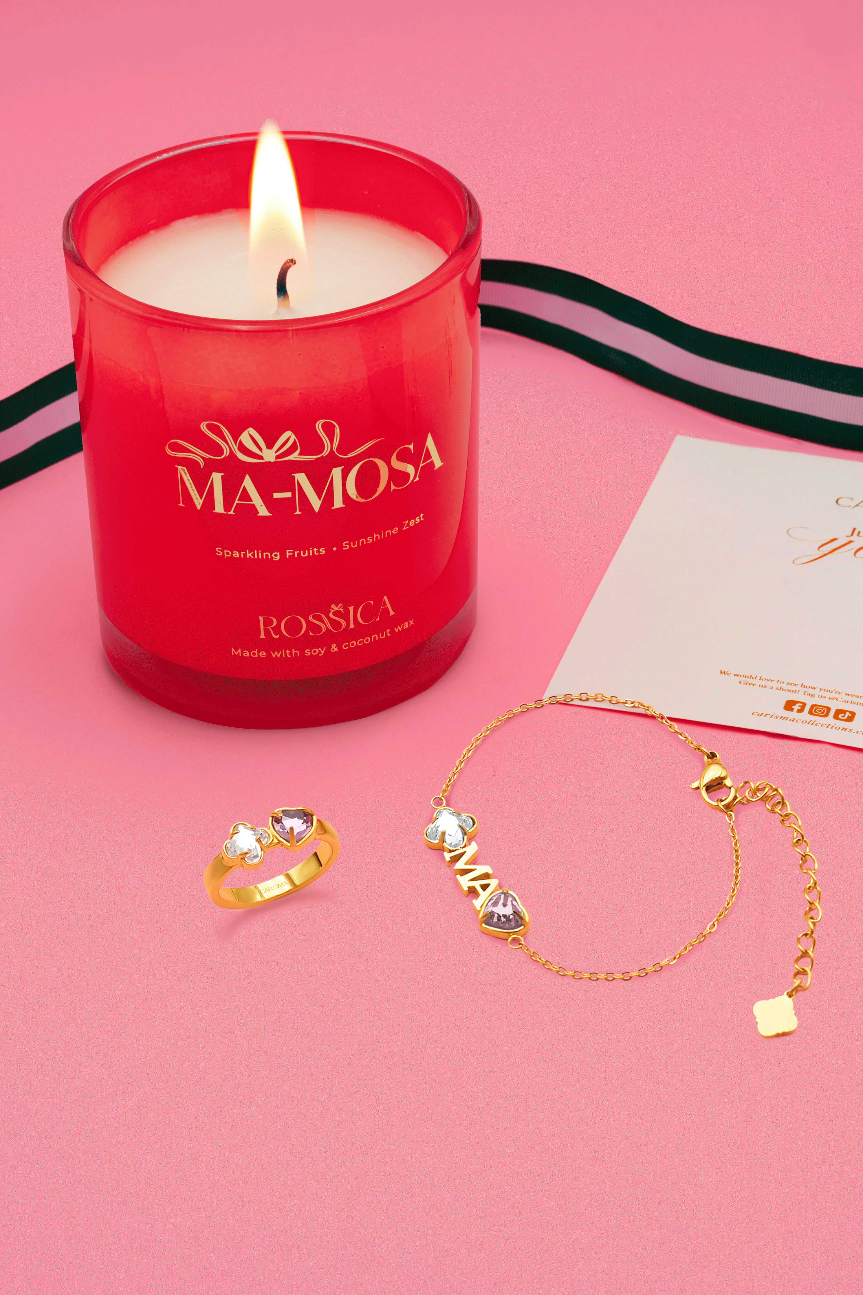 Made for "Ma" or "Nanna" Birthstone Bracelet, Ring &amp; Rossica Candle Gift Set