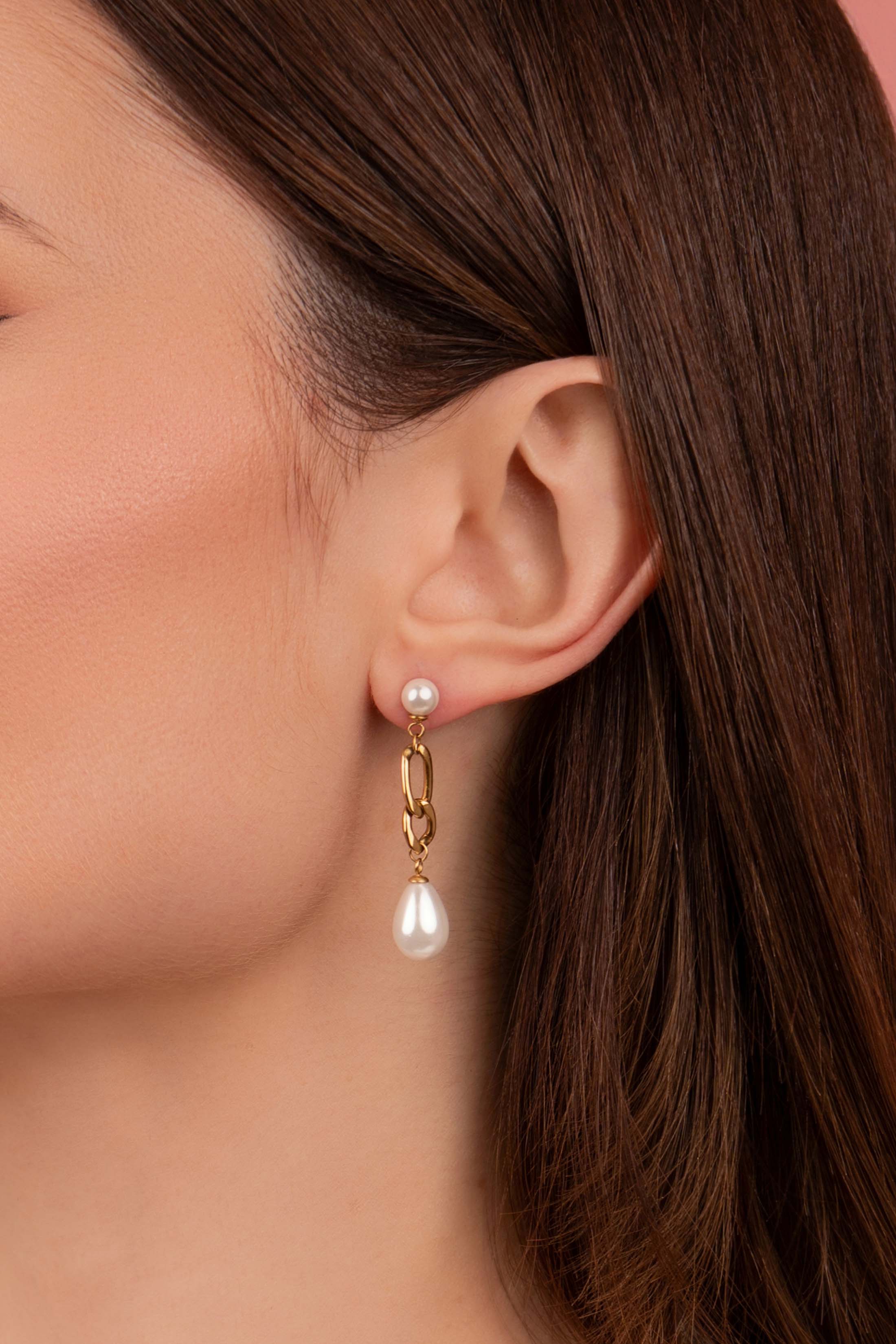 Linked in Pearls Drop Stud Earring Set