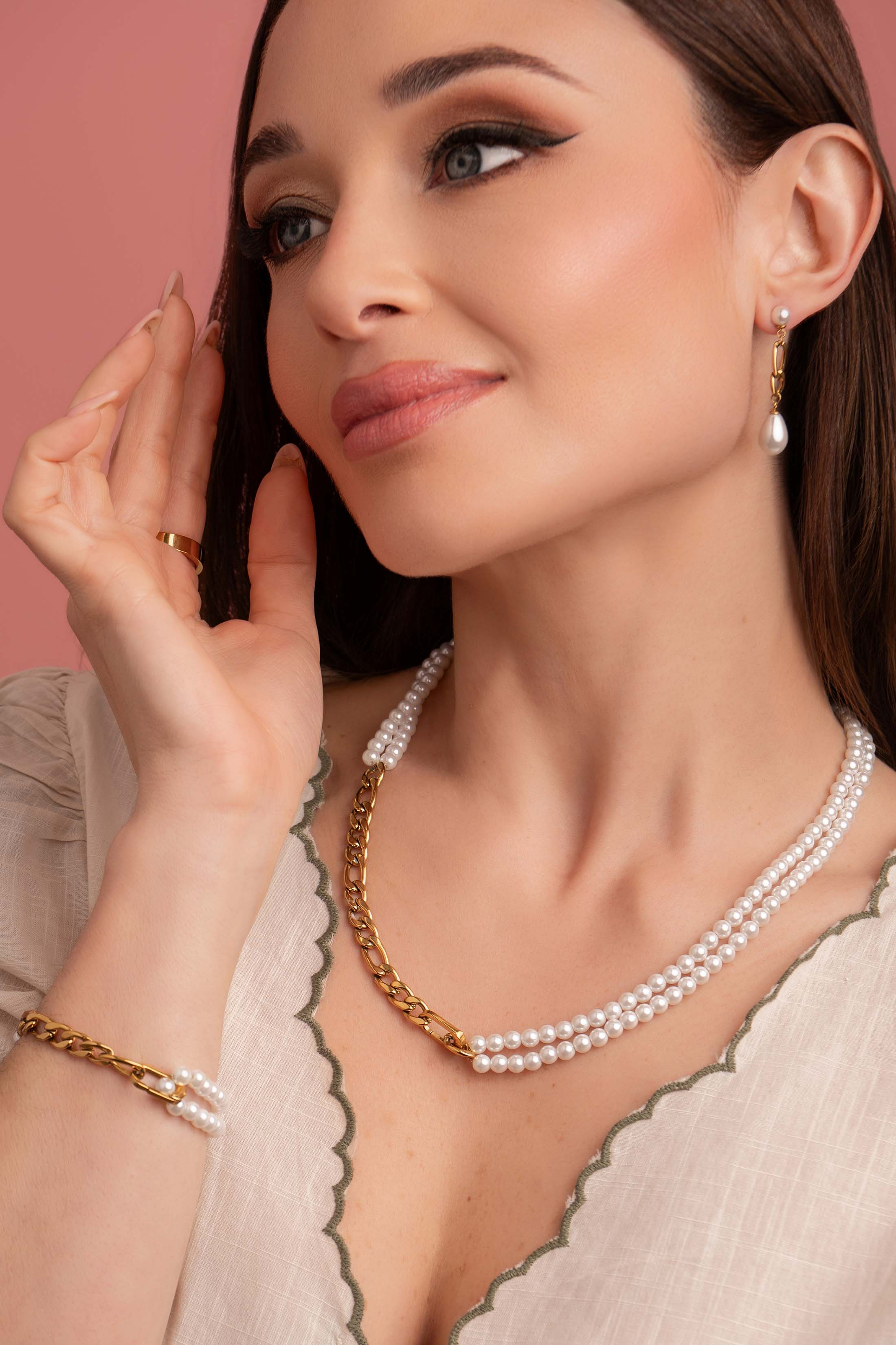Linked in Pearls Drop Stud Earring Set