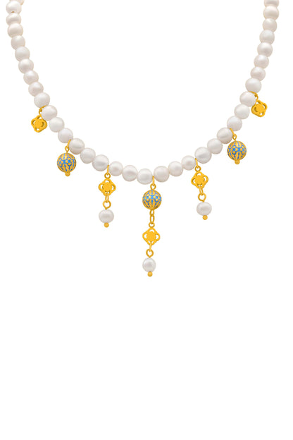 Atlas Blue Pearl Charm Necklace