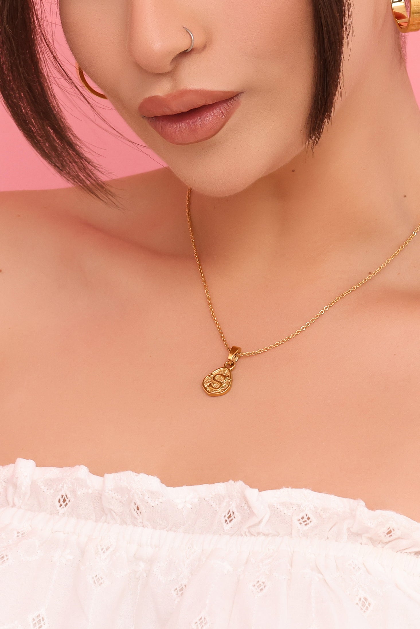 &quot;A&quot; Tberfil Letter Pendant with Petite Adjustable Chain Necklace