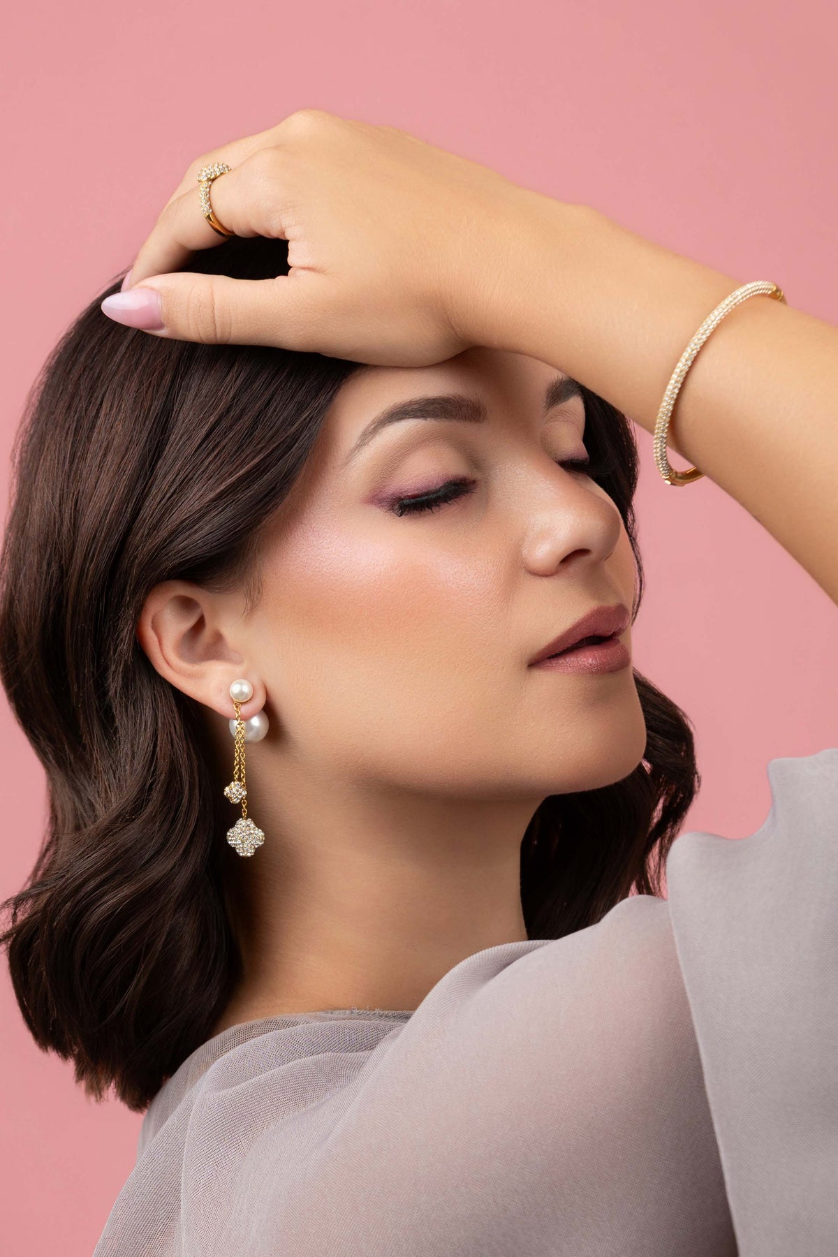 Rossi Éclat Pearl Double Sided Chain Drop Stud Earring Set