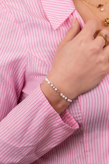Never Apart Beaded Bracelet - Pink Within White