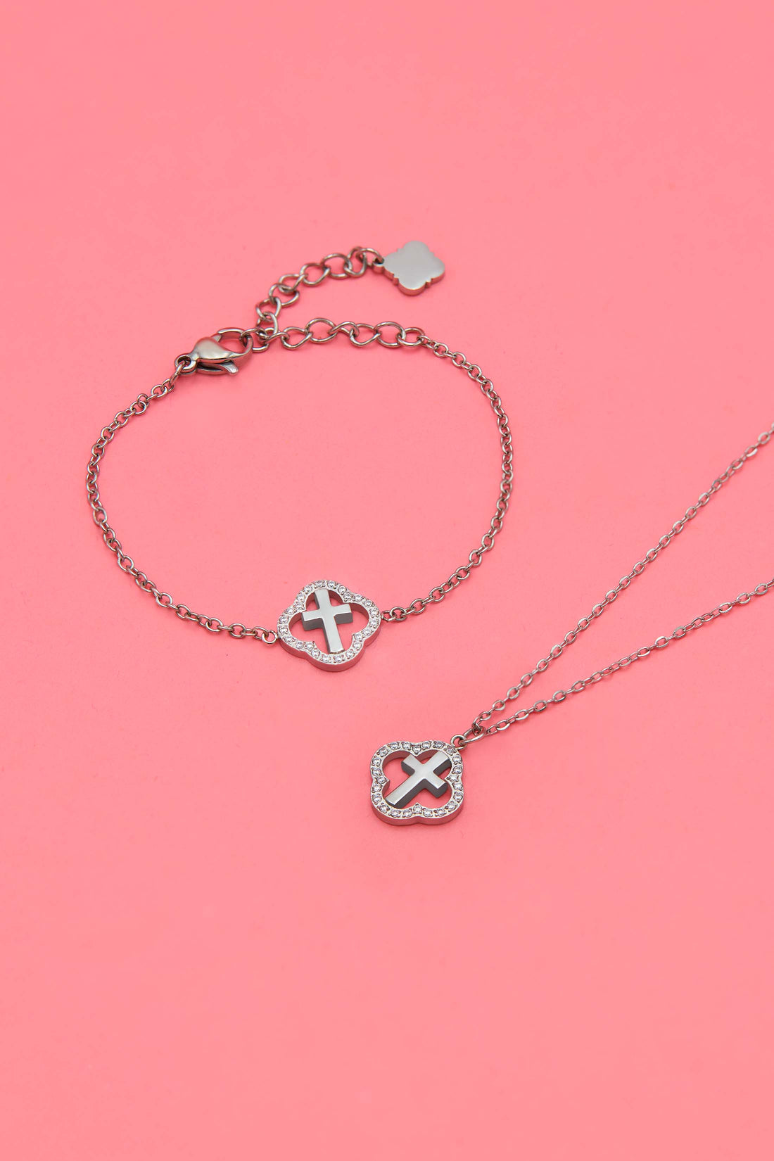 Halo Cross Silver Necklace &amp; Bracelet Gift Set