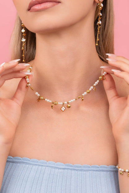 Maltese Summer Pearl Charm Necklace &amp; Bracelet Gift Set