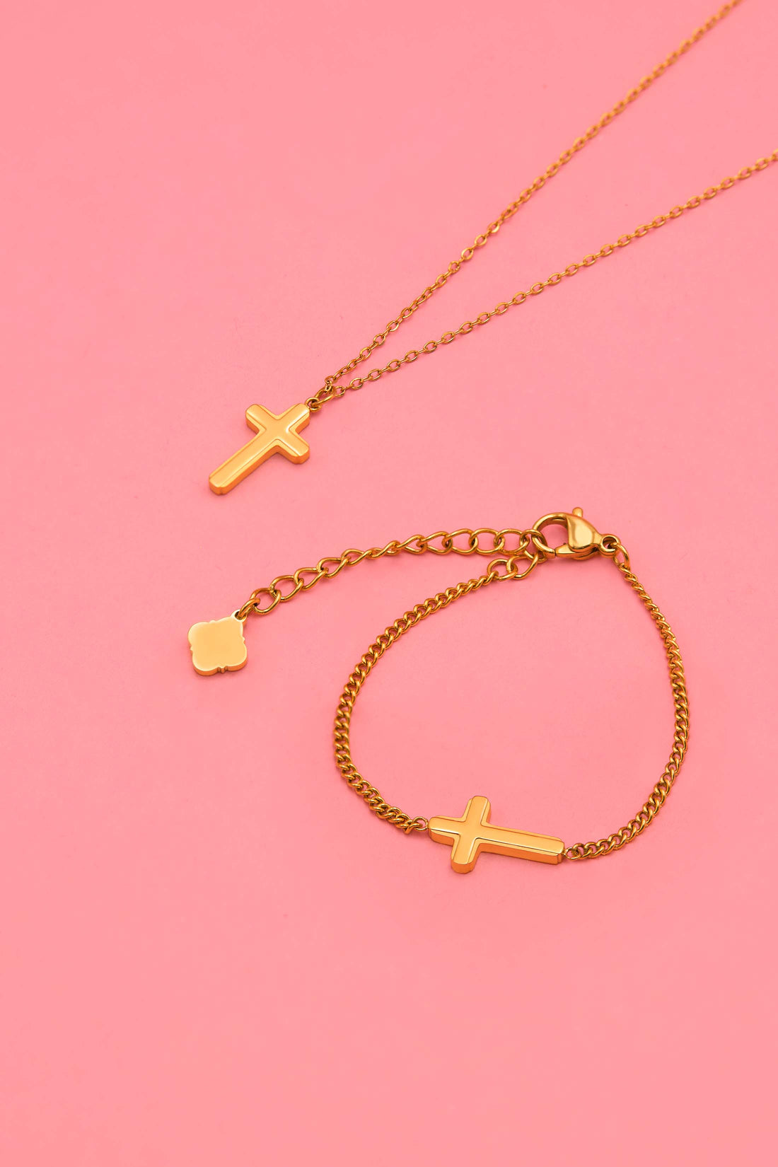 Cross Gold Necklace &amp; Bracelet Gift Set