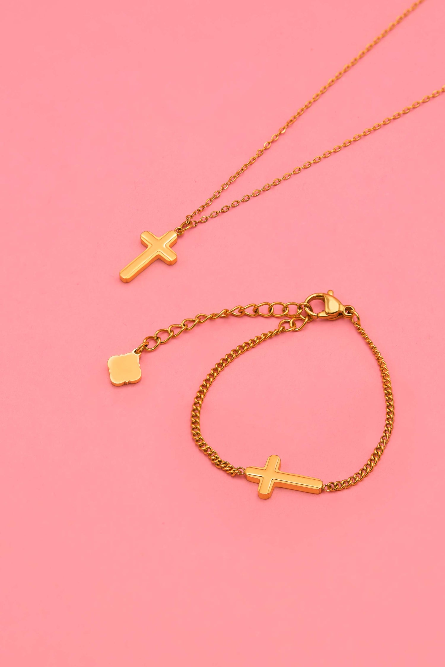 Cross Gold Necklace &amp; Bracelet Gift Set