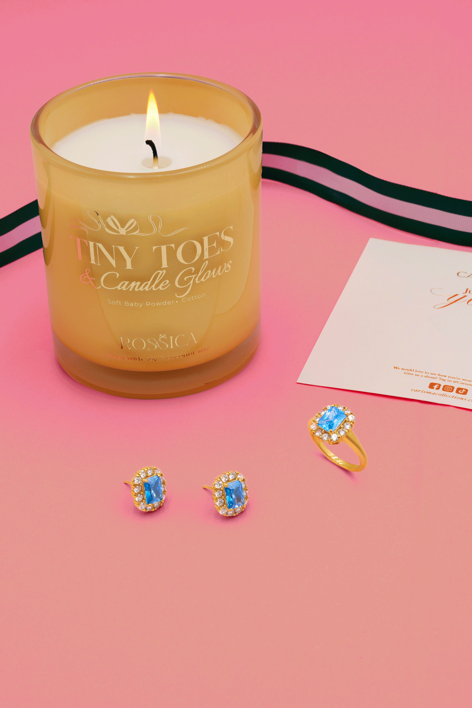 Alba Stud Earring, Ring &amp; Rossica Candle Gift Set