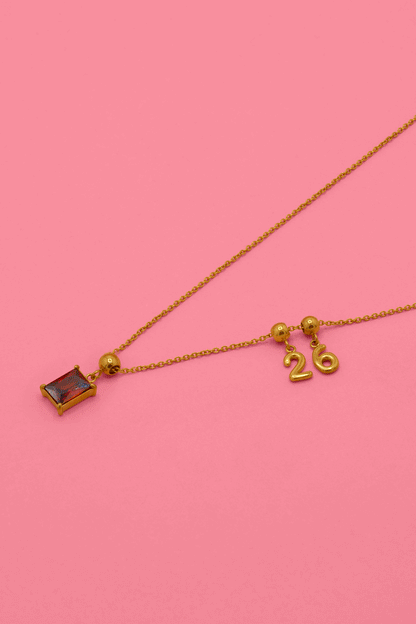 Numbers &amp; Birthstone Toggle Charm Necklace Gift Set