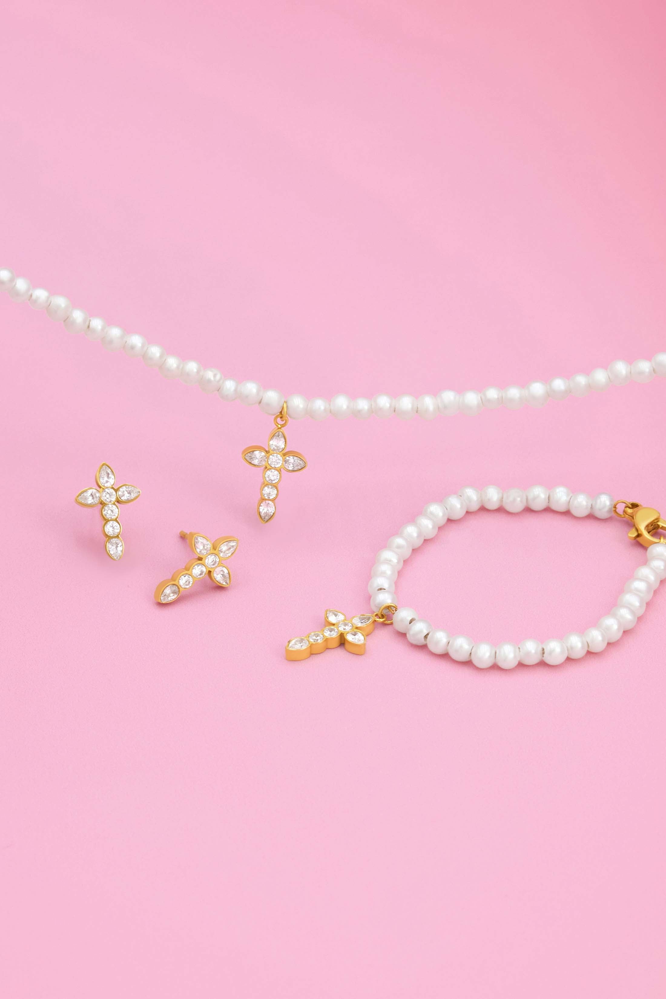 Little Blessing Pearl Necklace, Bracelet &amp; Stud Gift Set