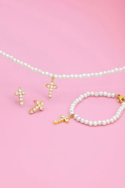 Little Blessing Pearl Necklace, Bracelet &amp; Stud Gift Set