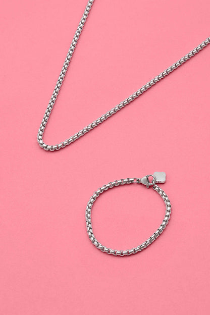 Boys Box Chain Silver Bracelet