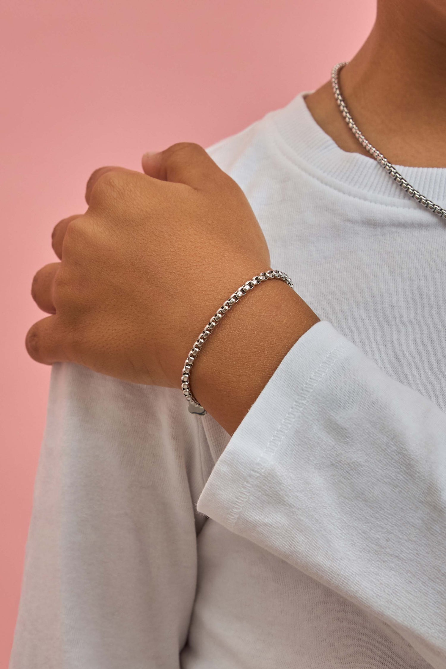 Boys Box Chain Silver Bracelet