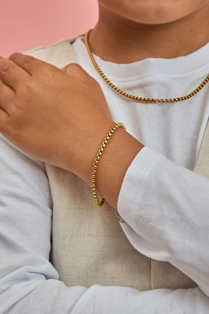 Boys Box Chain Gold Bracelet