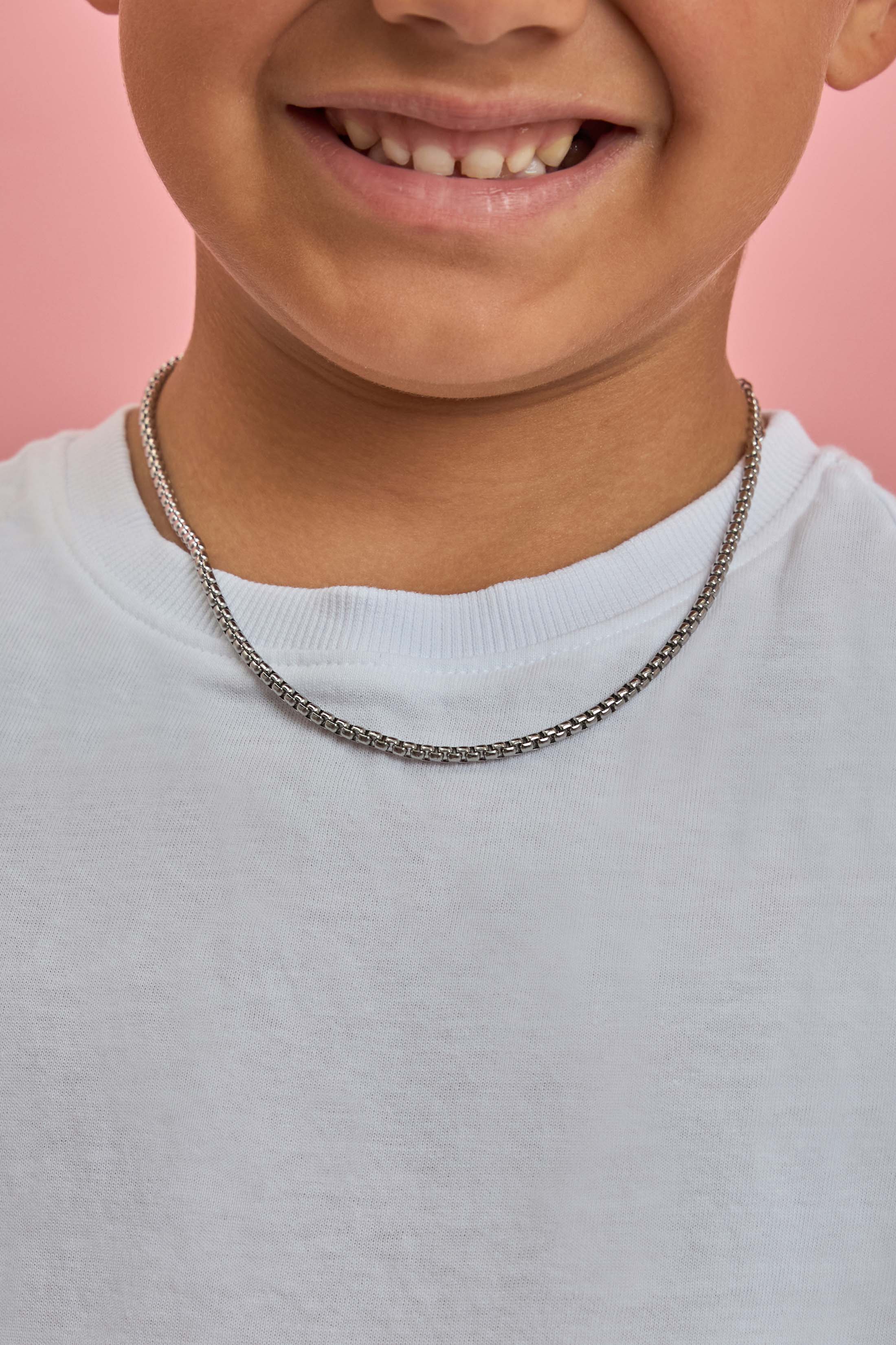 Boys Box Chain Silver Necklace