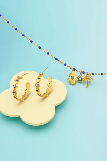 Evil Eye Hamsa Hoop Earring Set