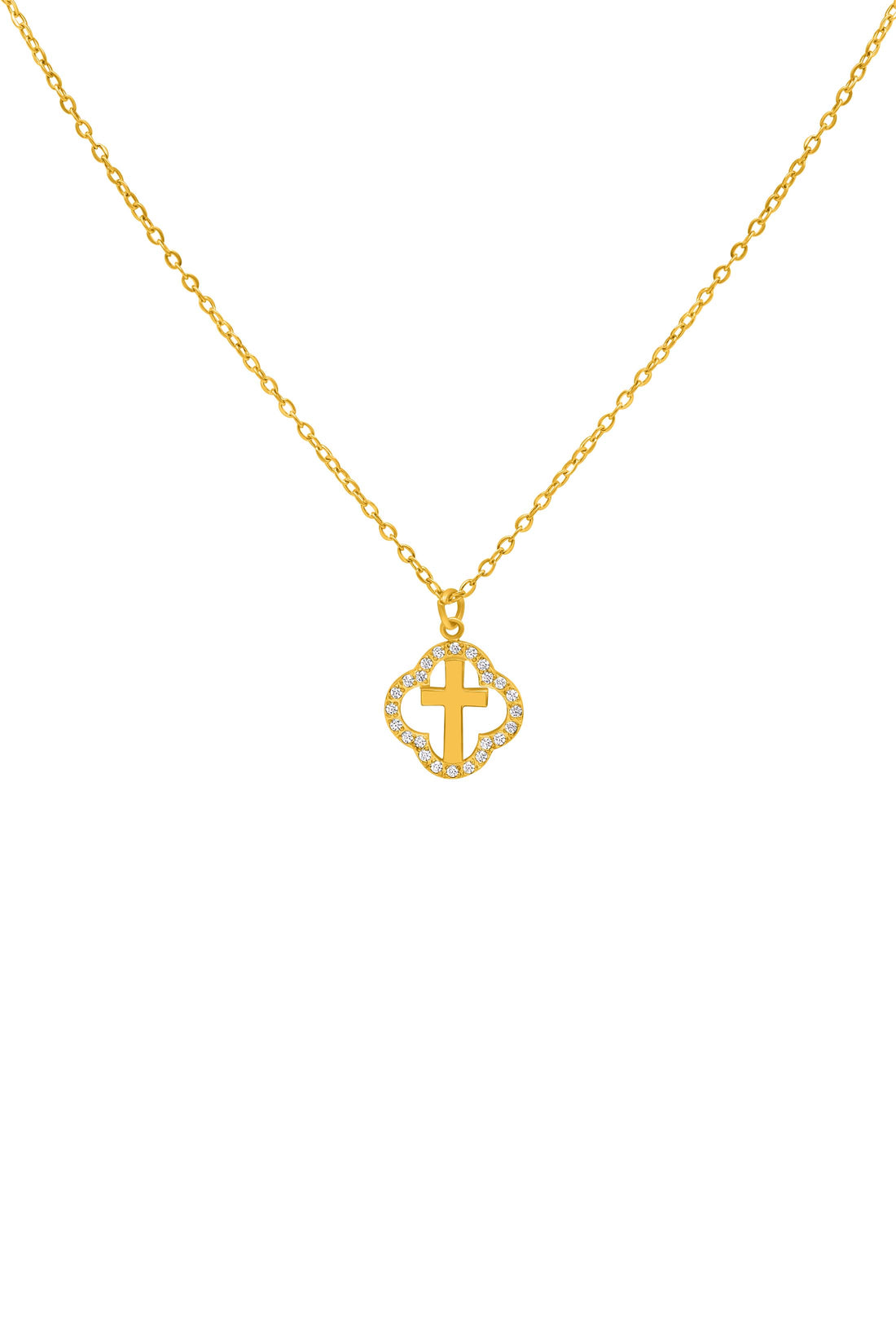 Halo Cross Gold Necklace