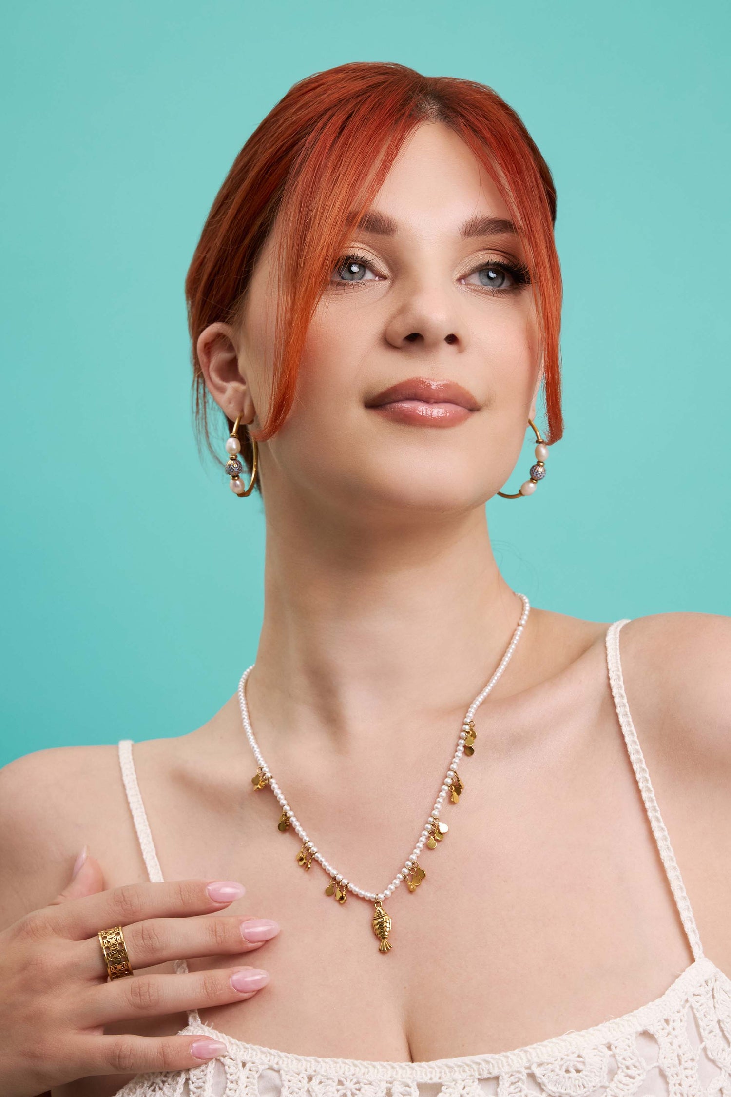 Atlas Blue Pearl Hoop Earring Set