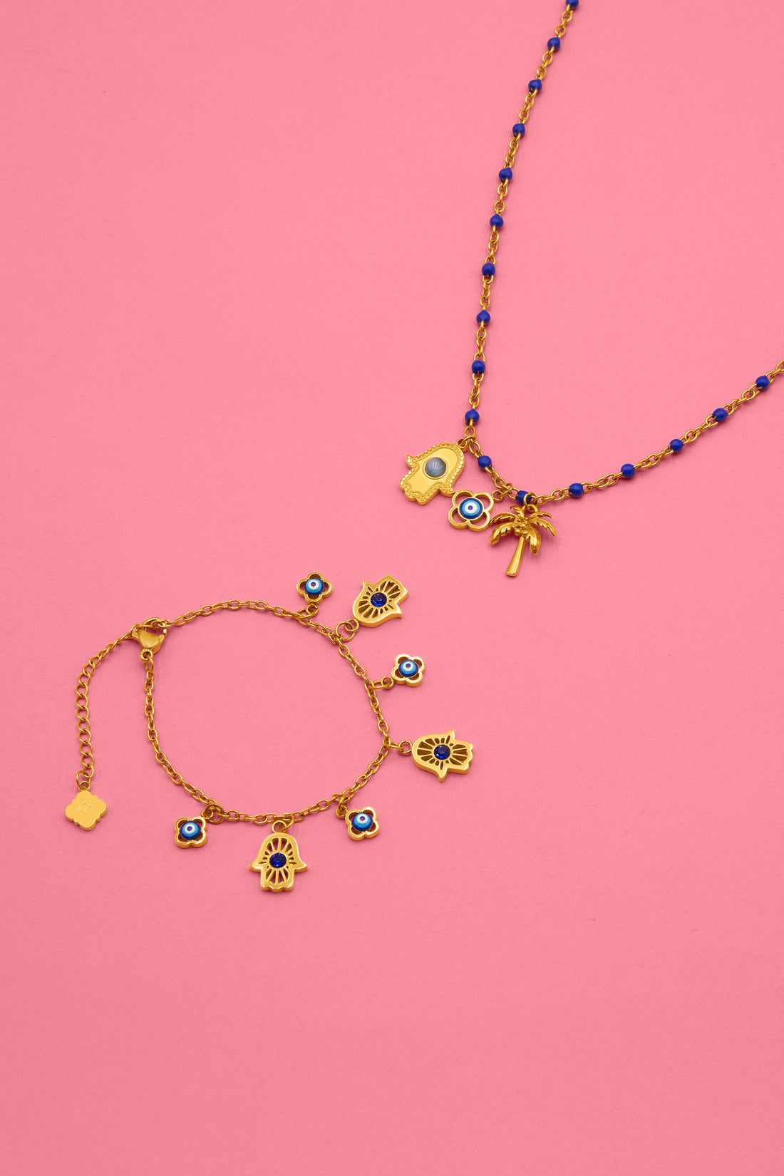 Hamsa Protection Charm Necklace &amp; Bracelet Gift Set