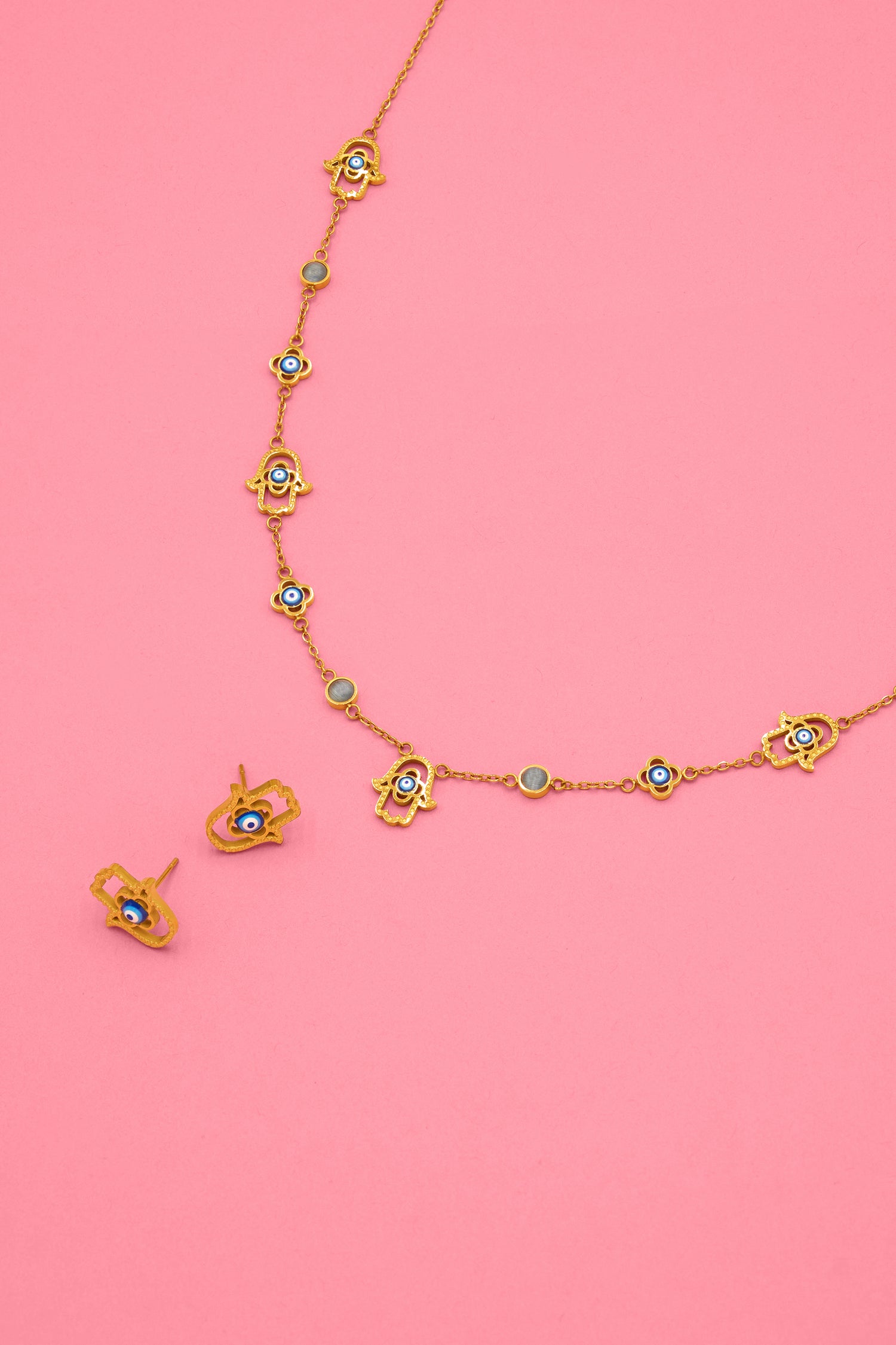 Hamsa Protection Studs &amp; Necklace Gift Set