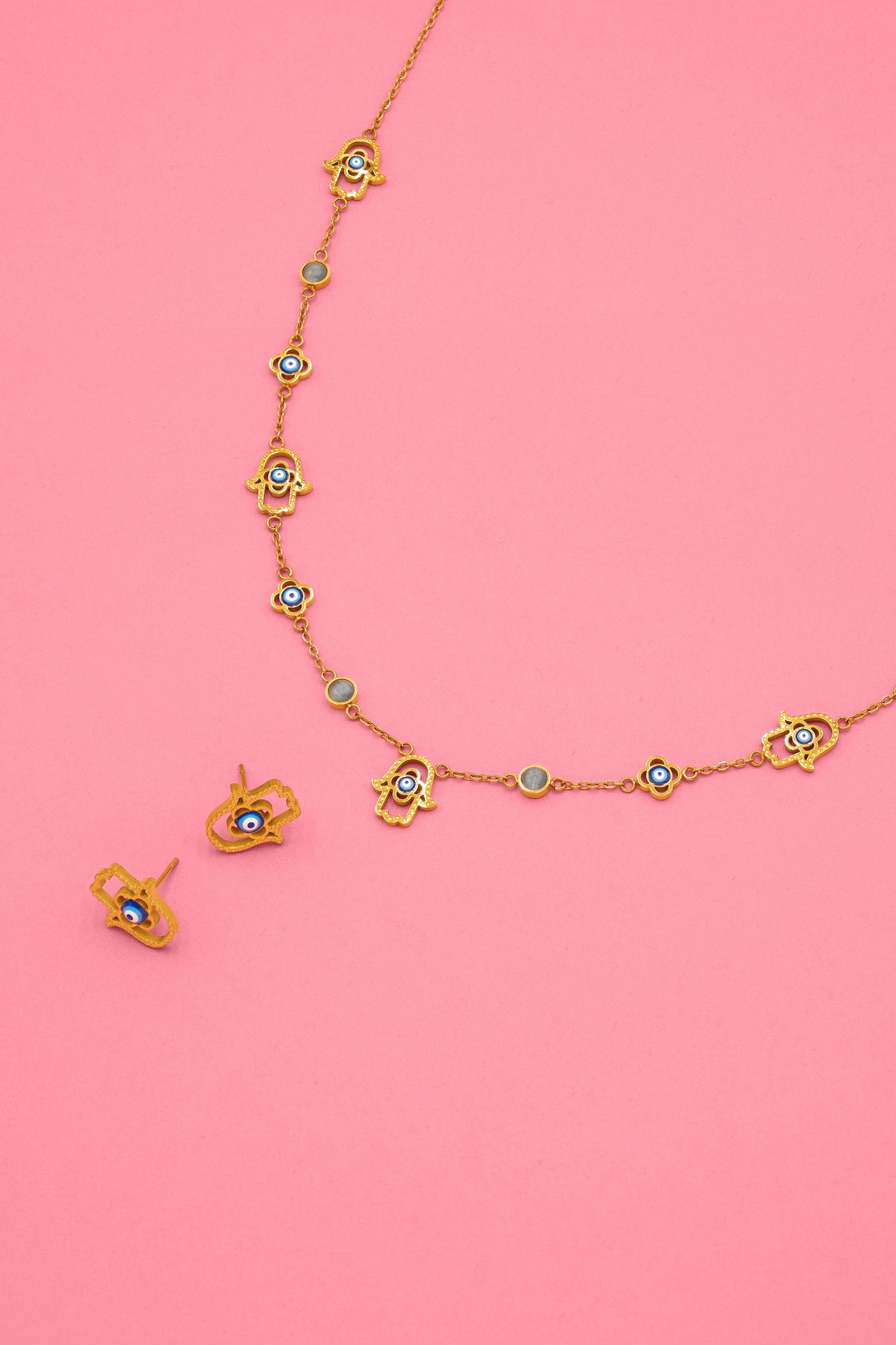 Hamsa Protection Studs &amp; Necklace Gift Set