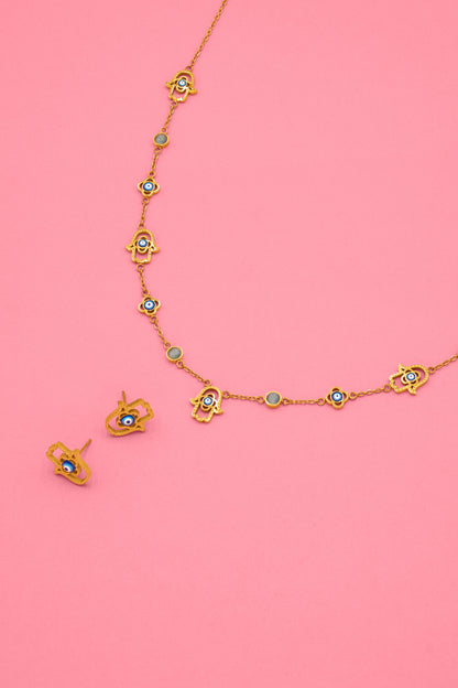 Hamsa Protection Studs &amp; Necklace Gift Set