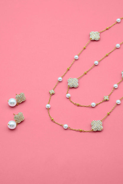 Rossi Éclat Pearl Double Necklace &amp; Rossi Icon Pearl Drop Stud Earrings Gift Set