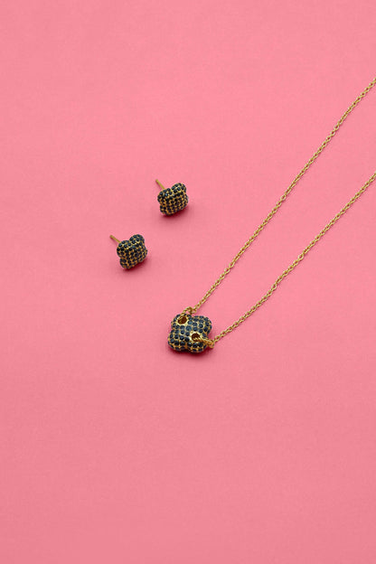 Rossi Nova Black Stud Earrings &amp; Necklace Gift Set