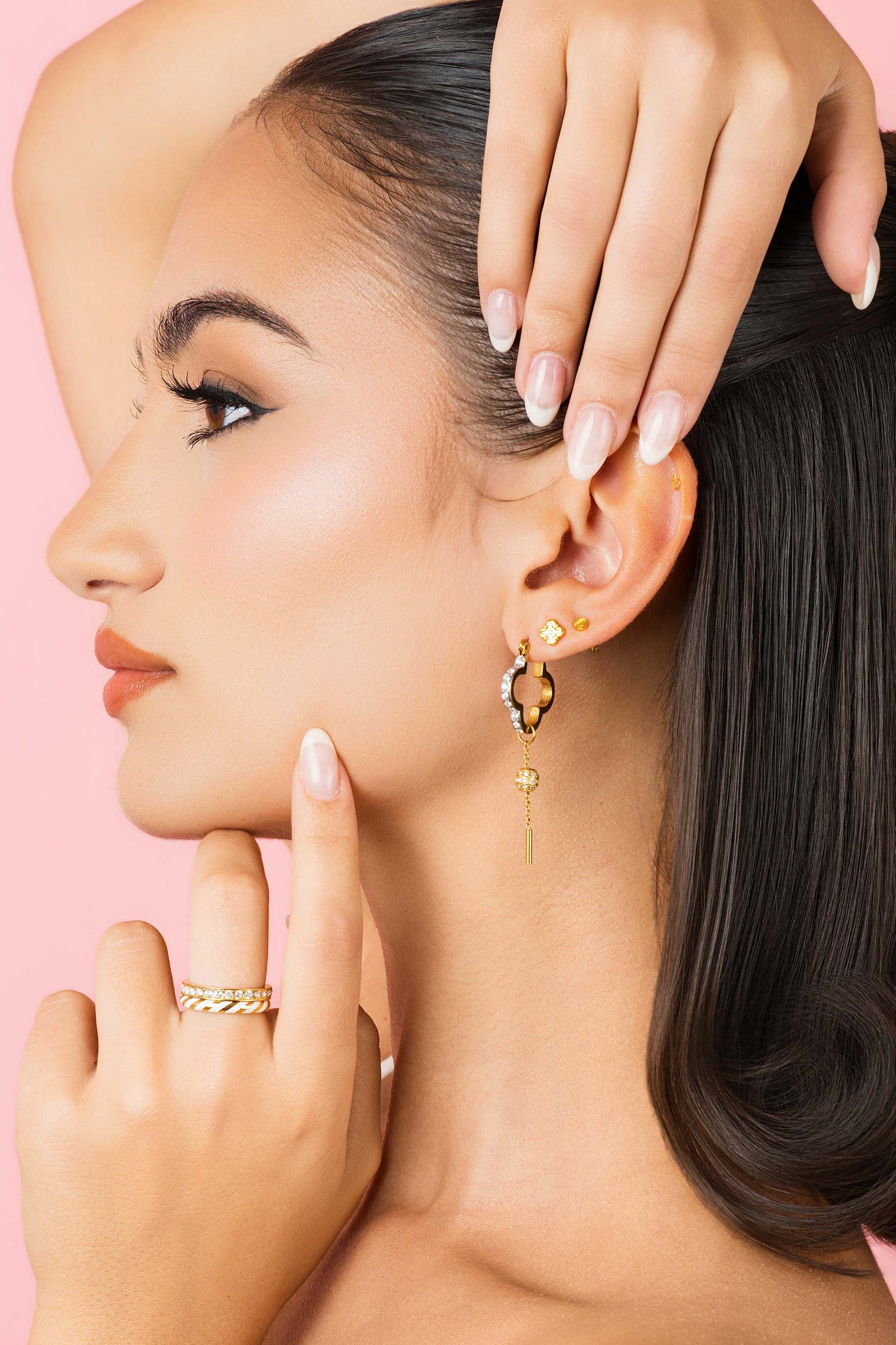 Shanel Shine Drop Hoop Earring Set