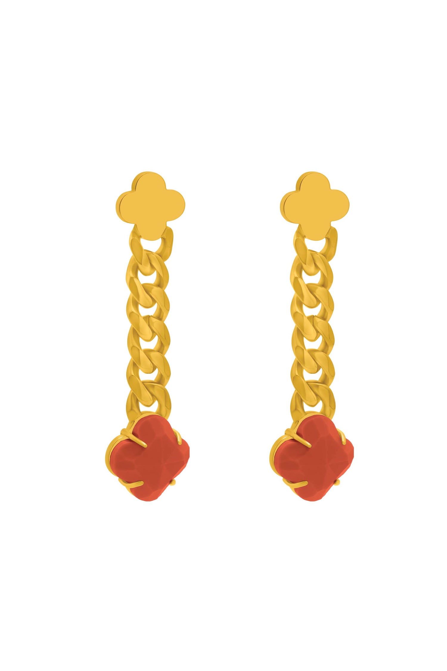 Stone Station Coral Stone Curb Chain Drop Stud Earring Set