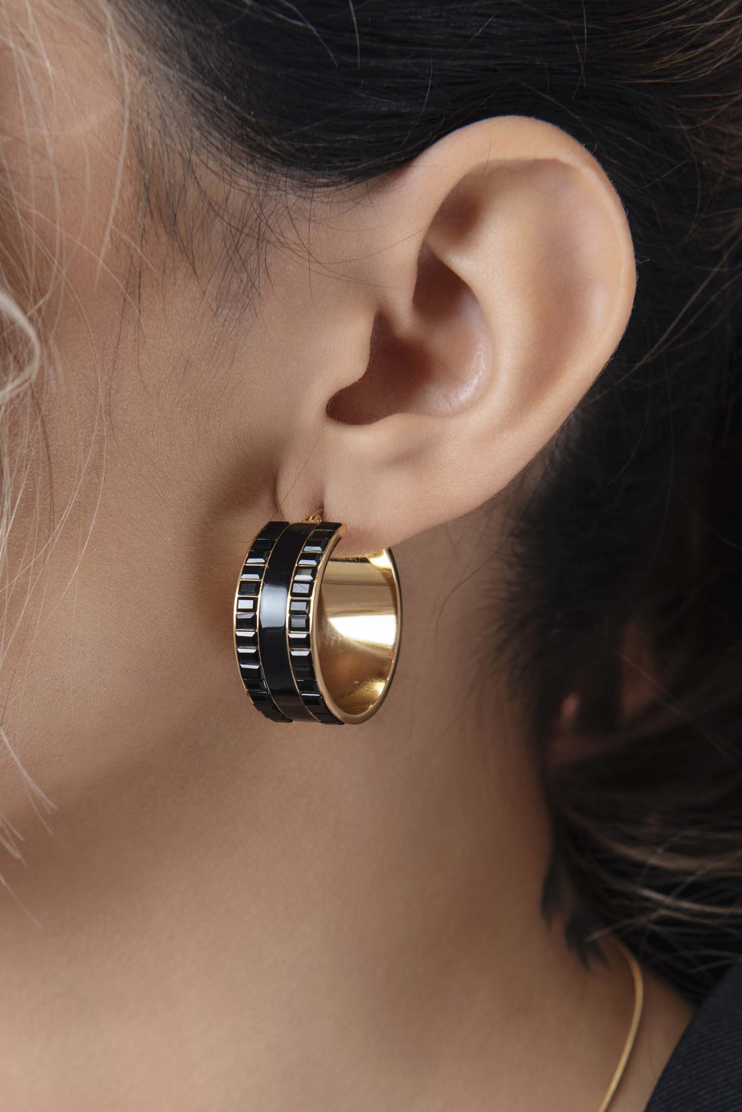 Black enamel deals hoop earrings