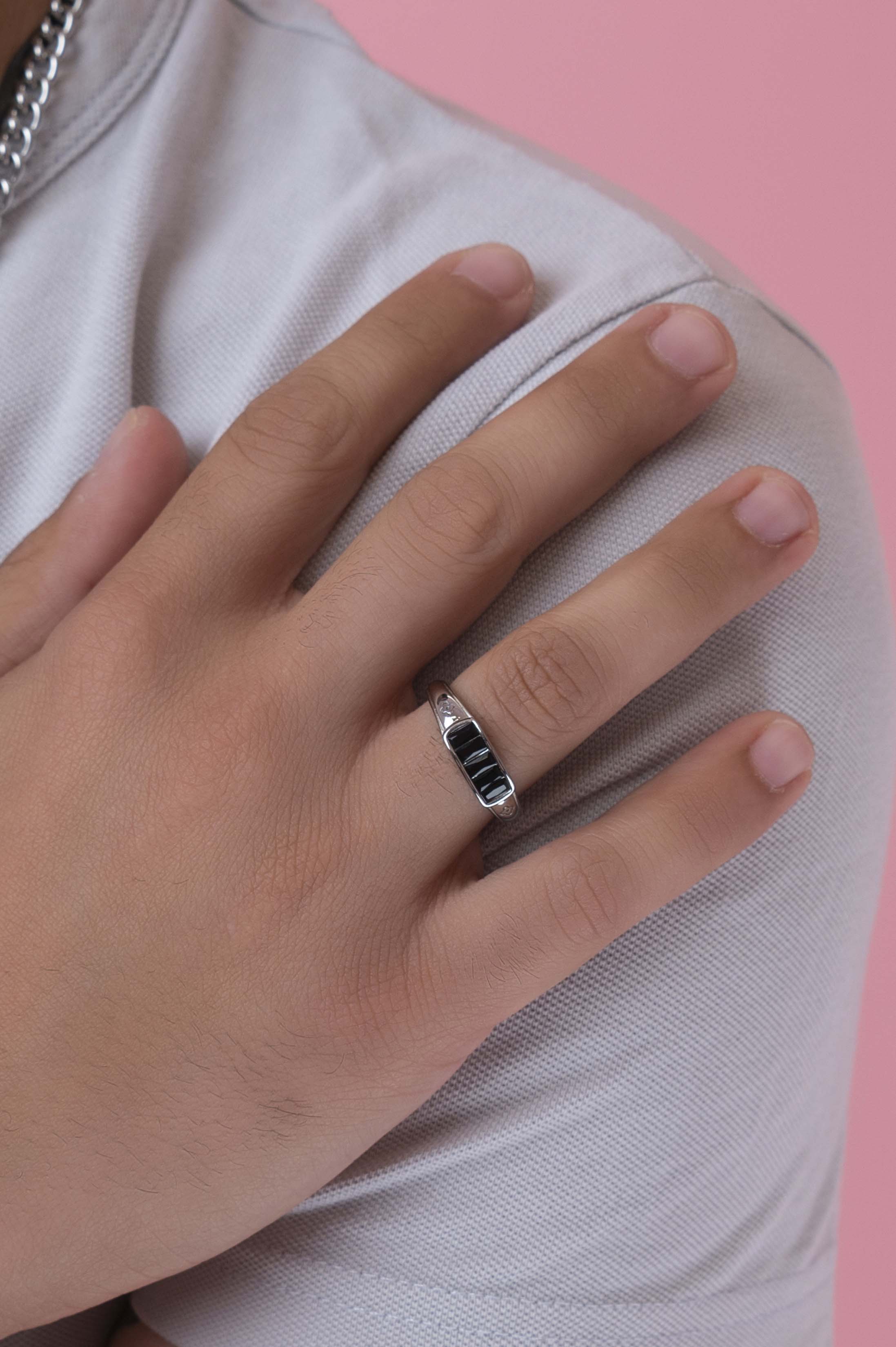 Silver and Black Zirconia Ring
