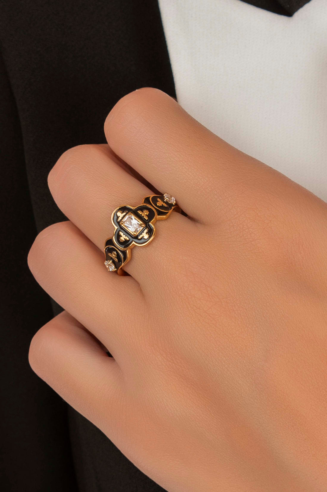 Royal Tile Black Enamel Ring