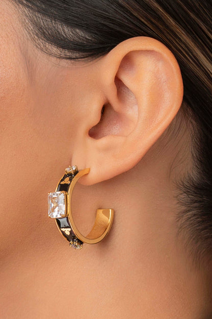 Royal Tile Black Enamel Hoop Earring Set