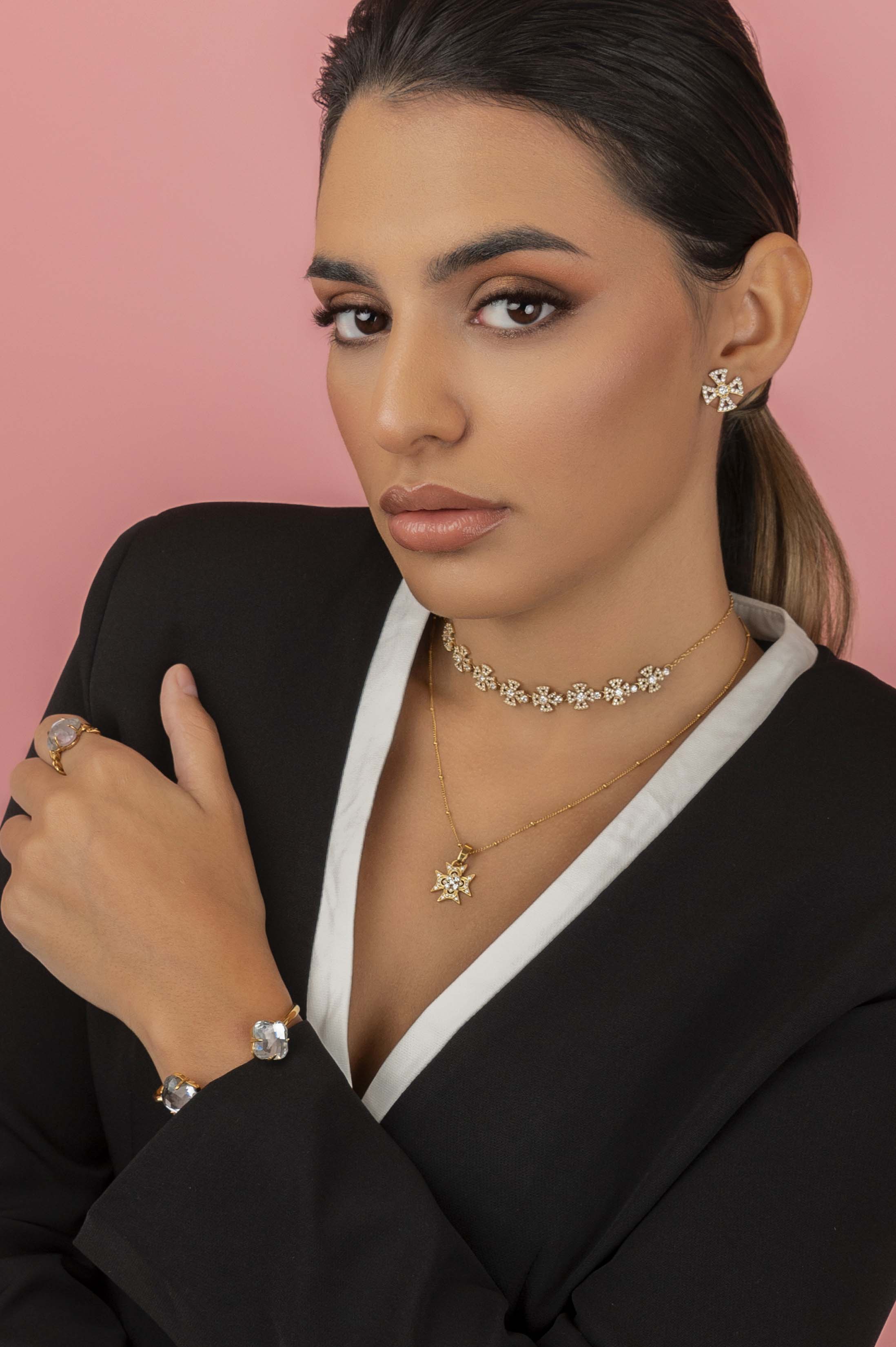 Crystal Maltese Cross Choker &amp; Stud Earring Set Gift Set