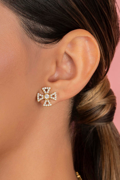 Crystal Maltese Cross Pendant &amp; Stud Earring Set Gift Set
