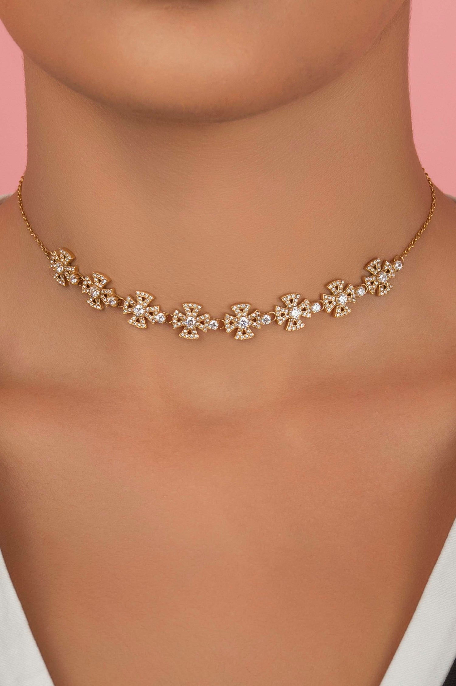 Crystal Maltese Cross Choker &amp; Stud Earring Set Gift Set