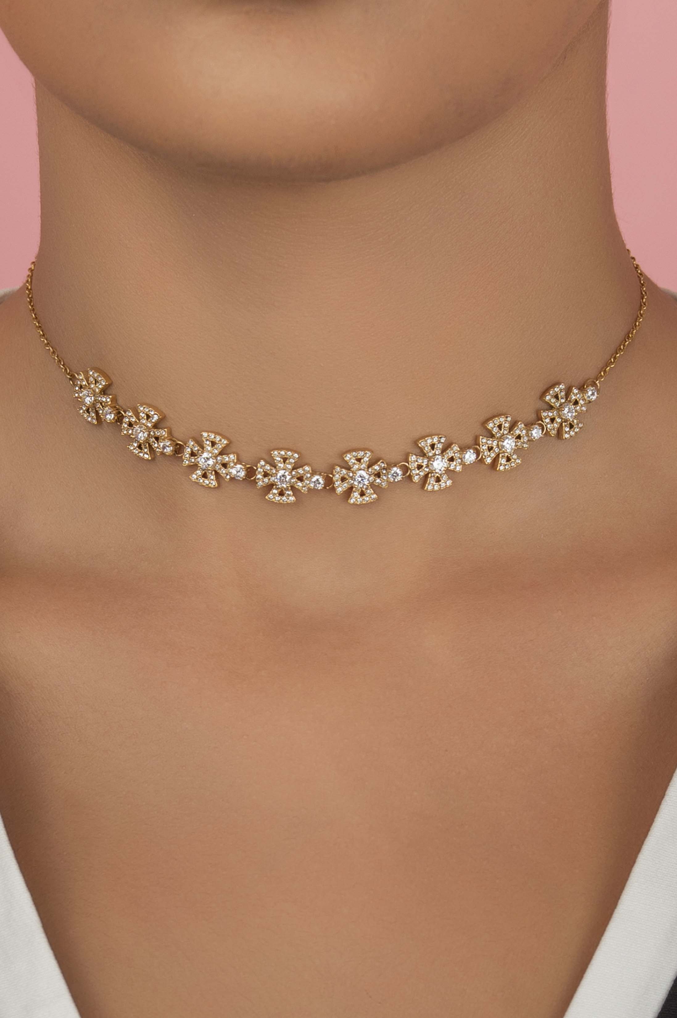 Crystal Maltese Cross Choker &amp; Stud Earring Set Gift Set