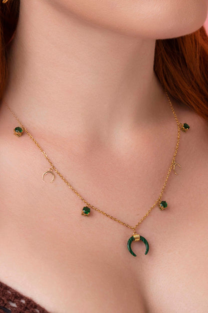 Malachite Crescent Horn Charm Necklace