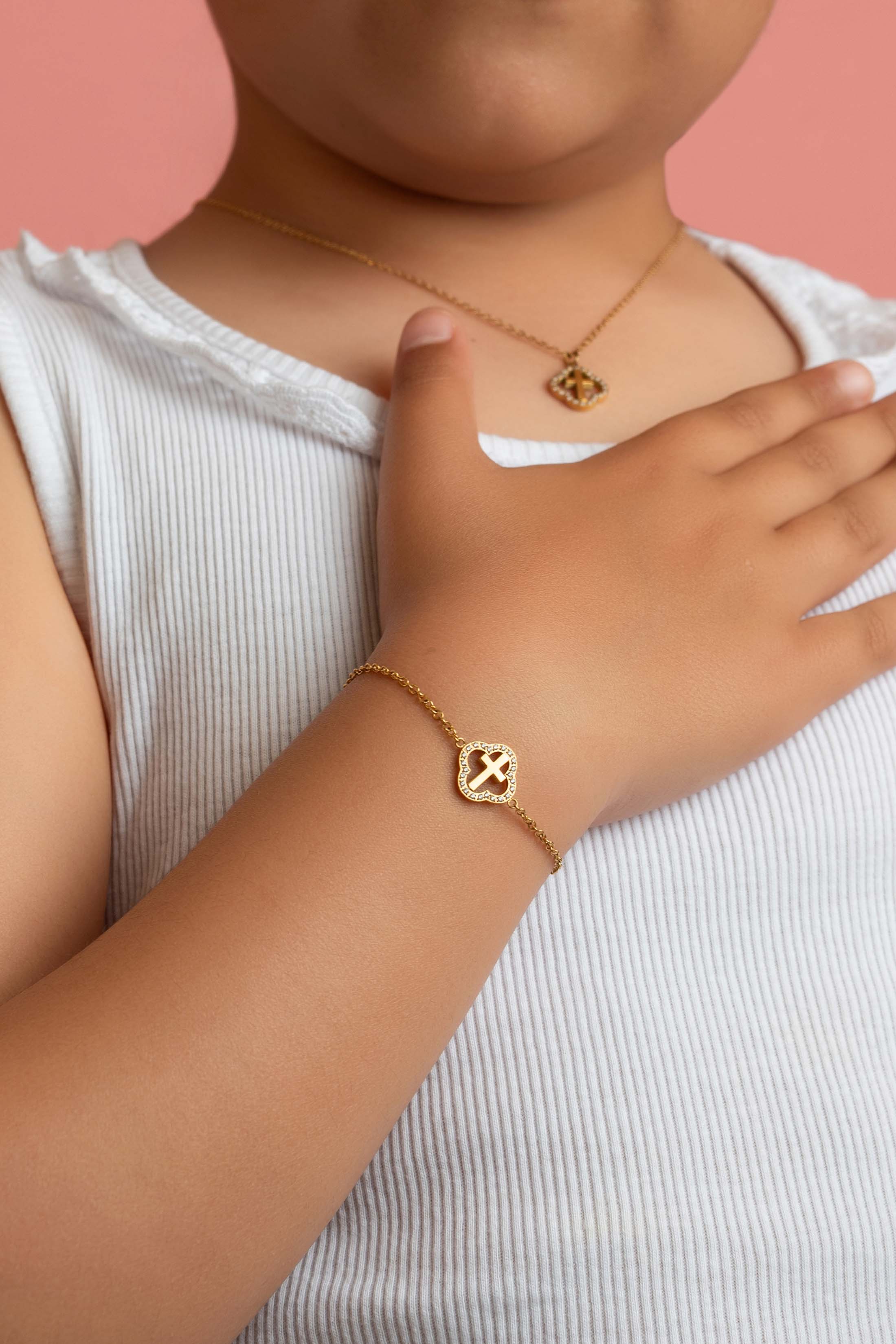 Halo Cross Gold Bracelet