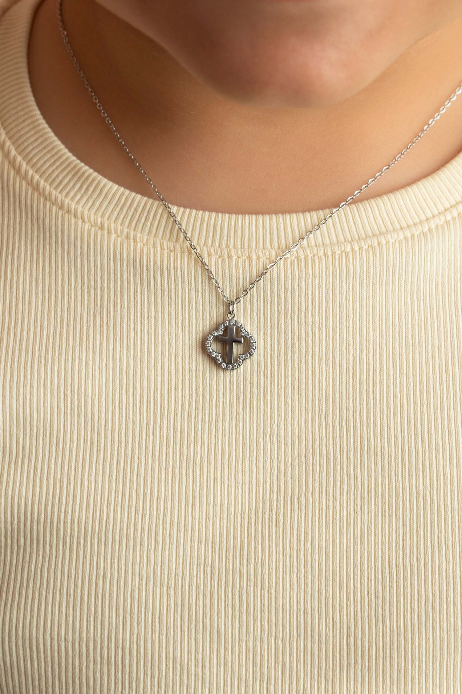 Halo Cross Silver Necklace