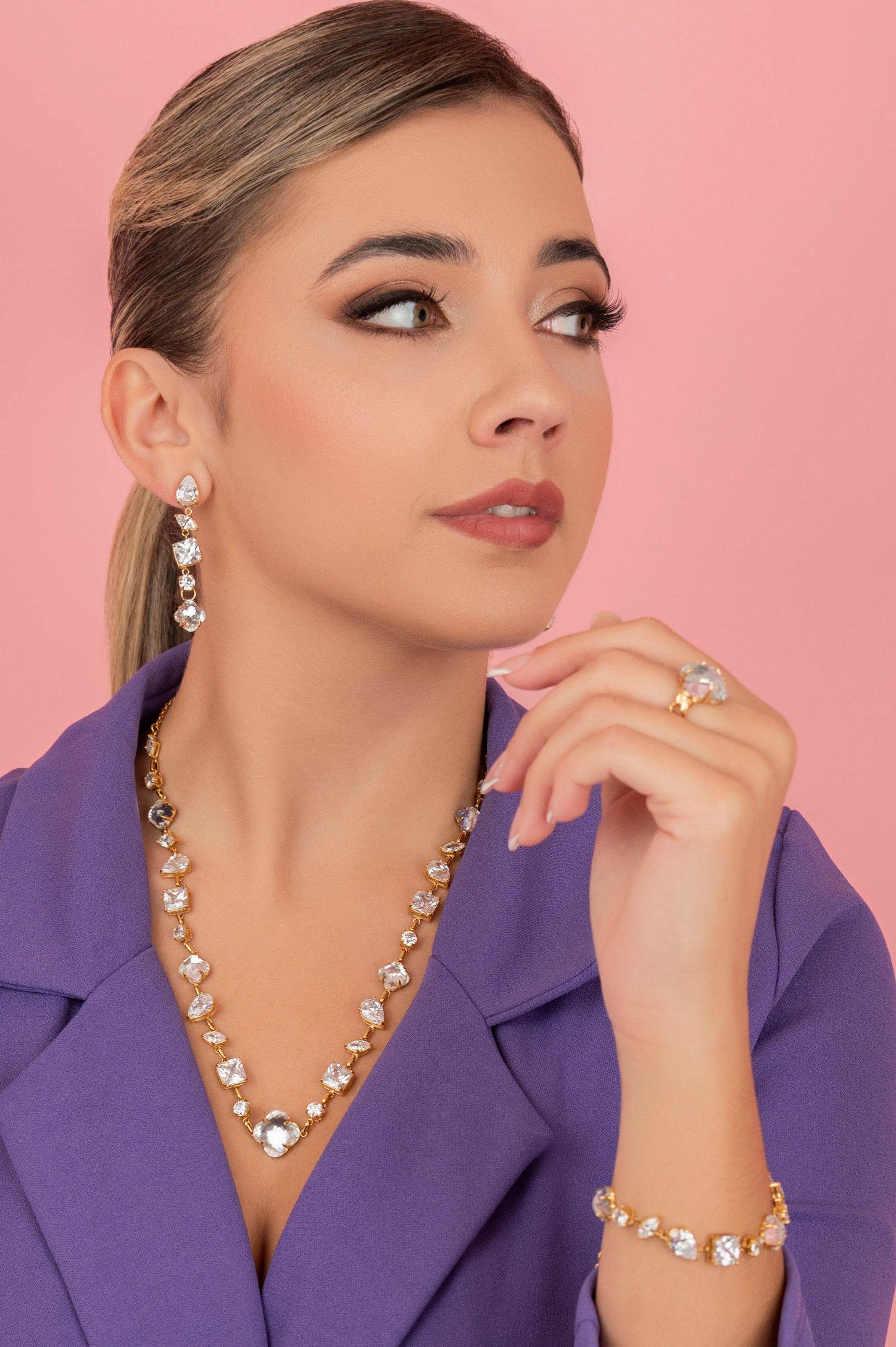 Sinfonija Brillantina Stone Drop Stud Earring Set, Necklace &amp; Bracelet Gift Set