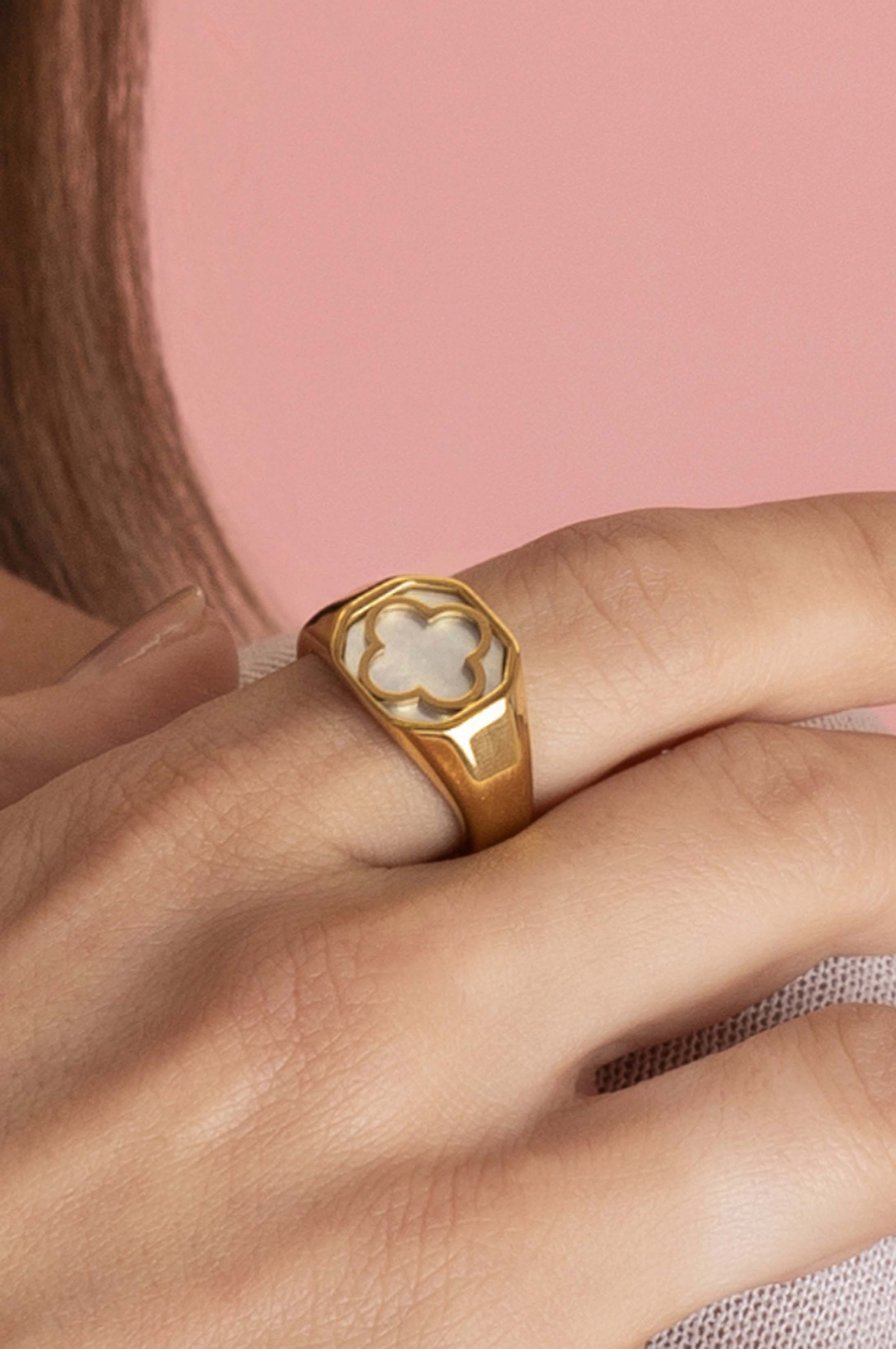 Octagonal Madre Perla Ring