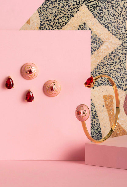 Maltese Tile Carisma Red Stone Stud Earring Set