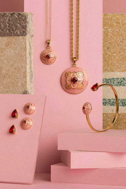 Maltese Tile Carisma Red Stone Stud Earring Set