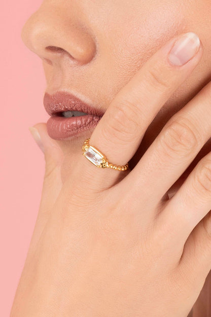 Beaded Ring with Clear Zirconia