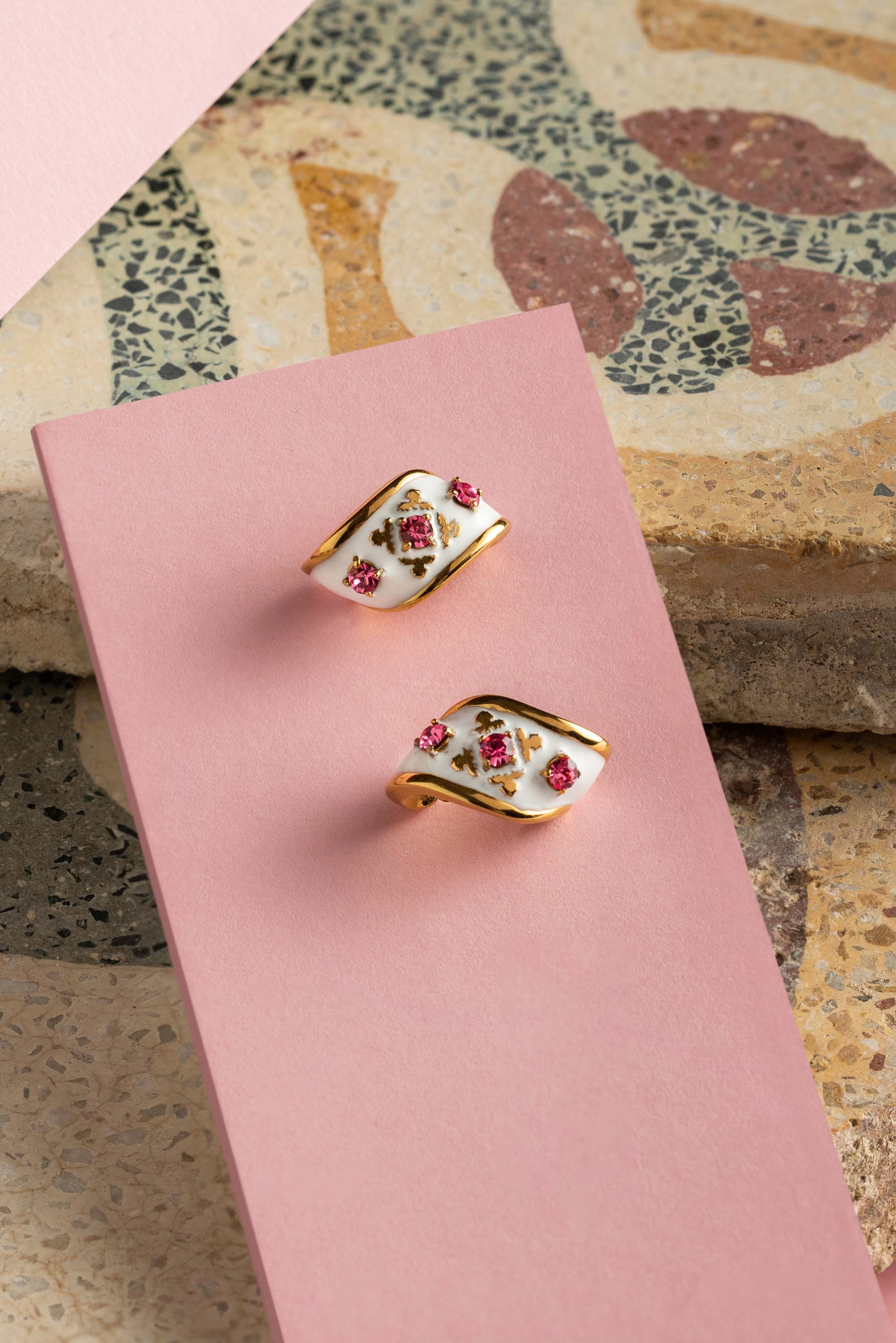 Maltese Tile Pink Crescent Stud Earring Set