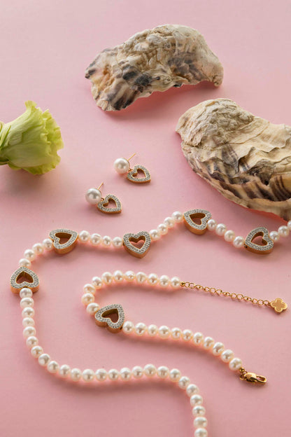 Freshwater Pearl Heart Pavé Gift Set