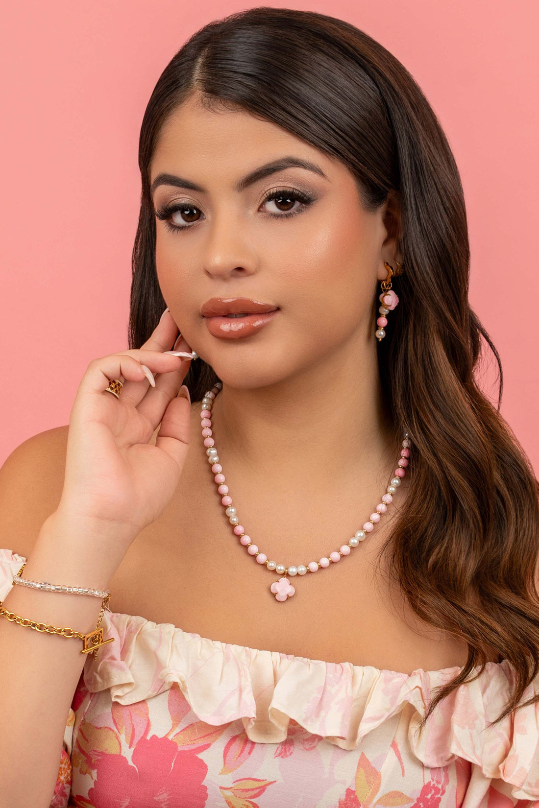 Pink Pearl Duo Earring Set